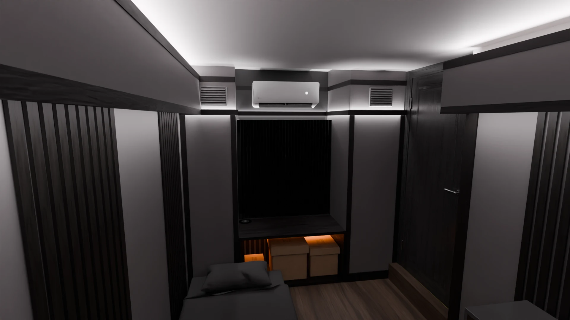 Reference Room back wall bright render