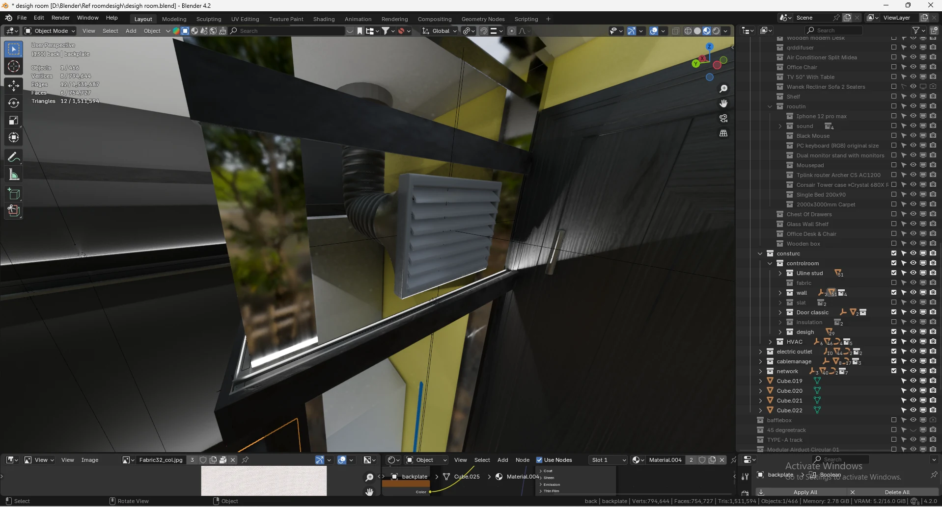 Reference Room acoustic routing Blender viewport screenshot