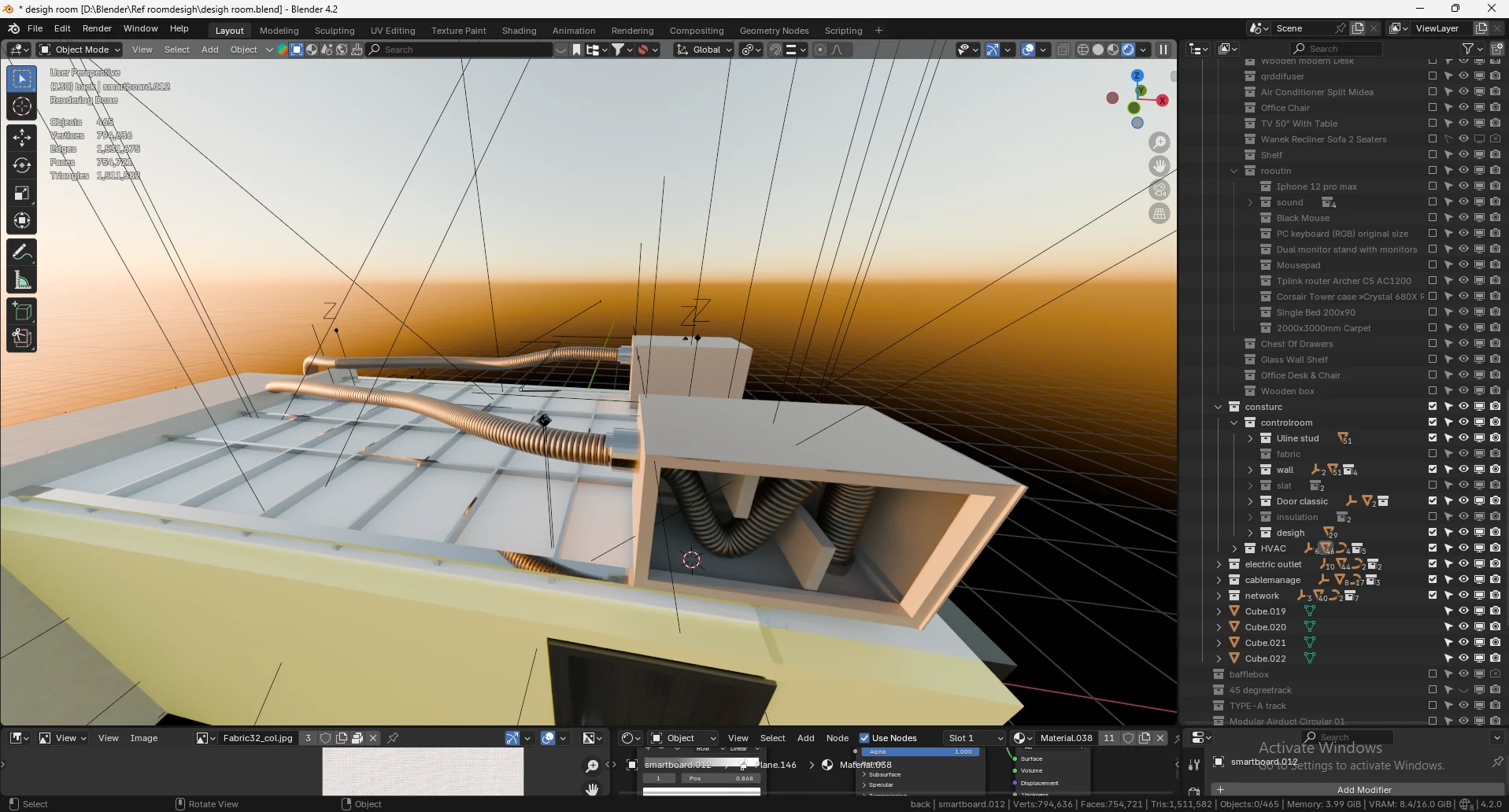 Reference Room ceiling service route Blender viewport screenshot