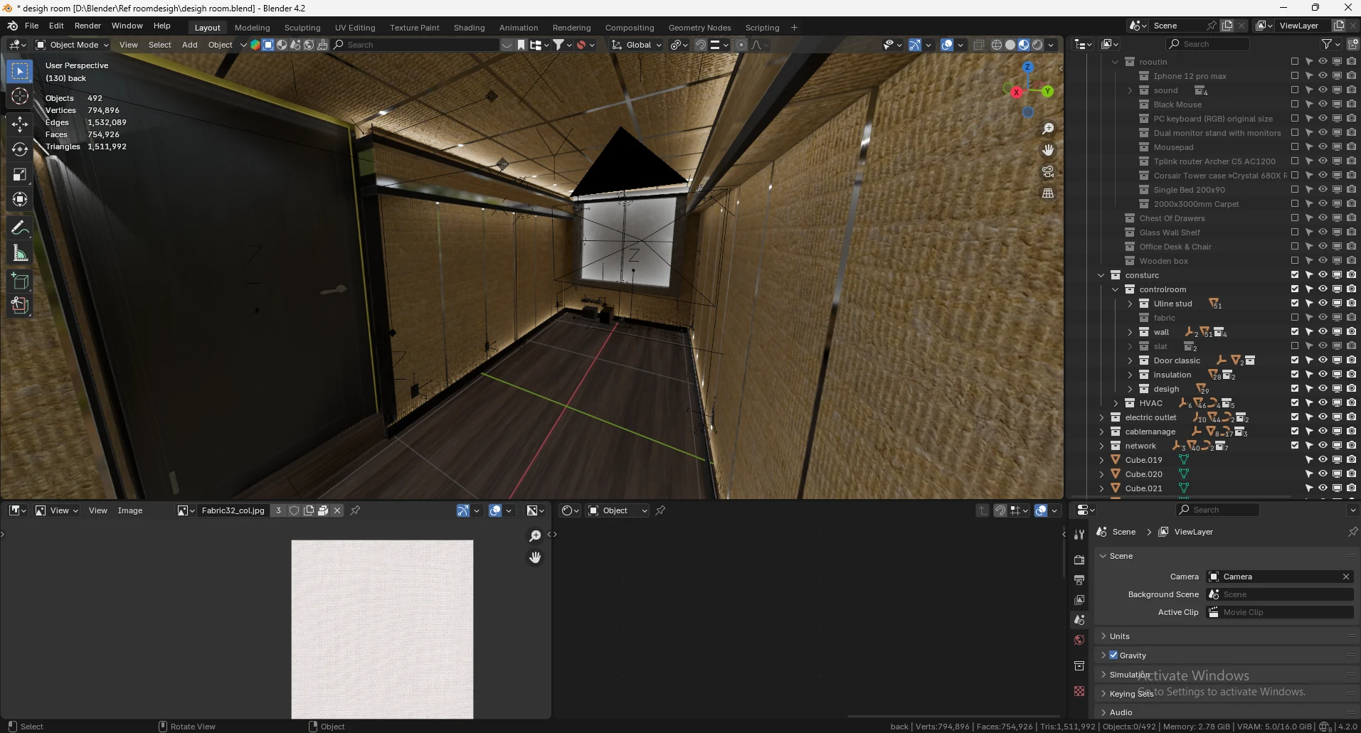 Reference Room construction shell Blender viewport screenshot