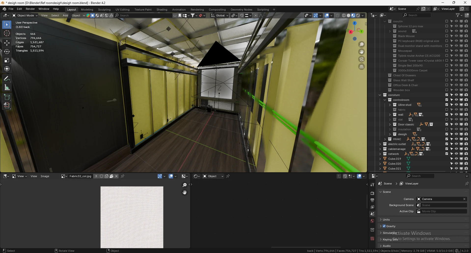 Reference Room insulation frame Blender viewport screenshot