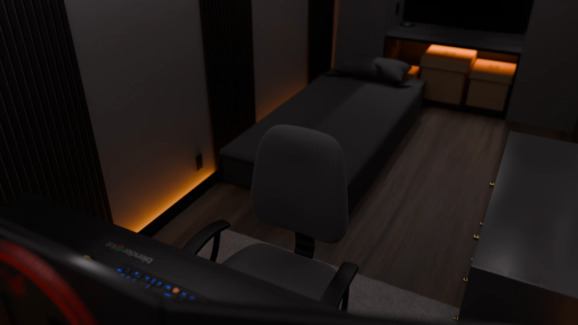 Reference Room desk and bed render
