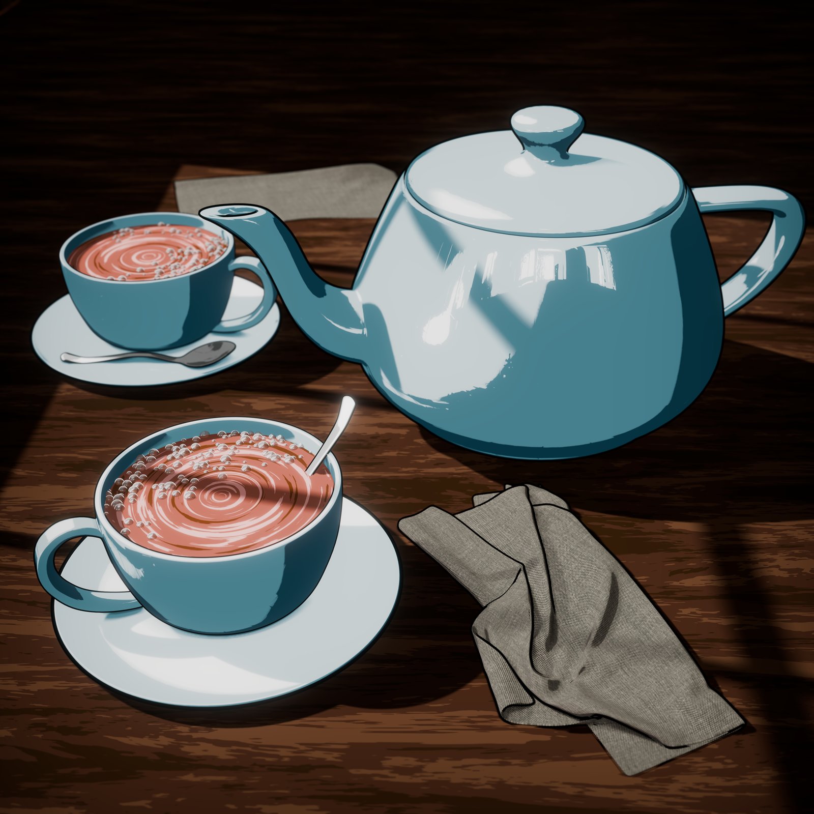 Toon tea scene render