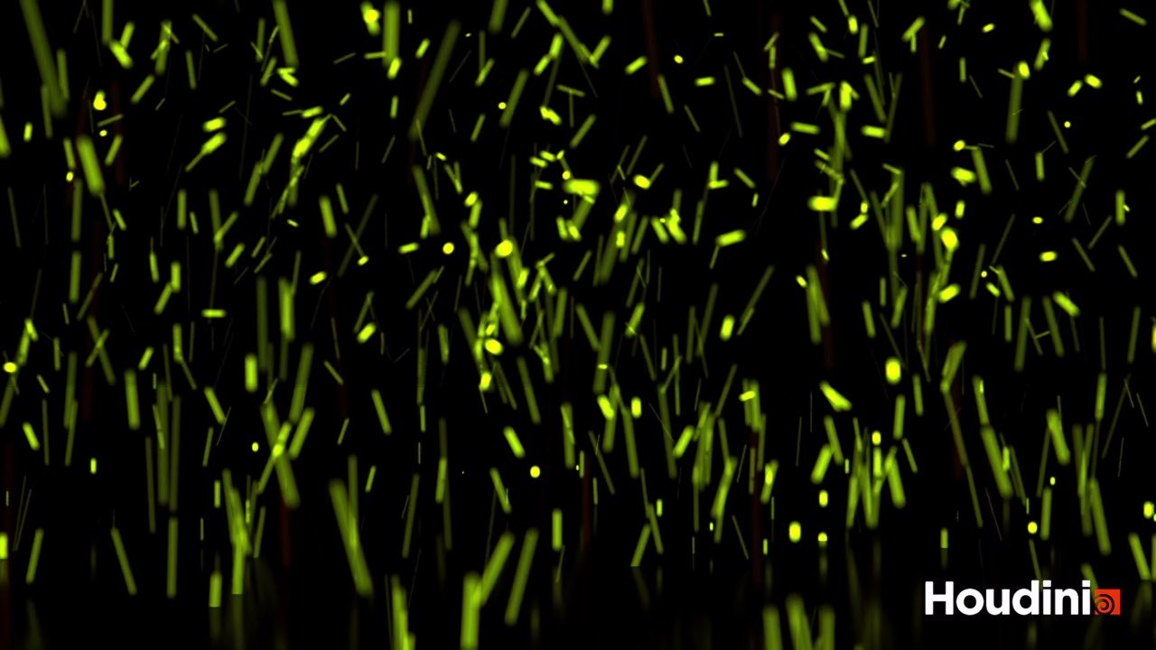 Green procedural particle render from Houdini Is HIP